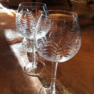 Tommy Bahama Wine Glasses Palm Tree Etched Grey Leaves Vintage Red Wine Glasses